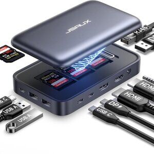 JSAUX 12-in-1 USB-C Docking Station – Triple Monitor Support for MacBook, Dell,